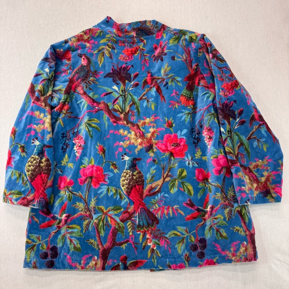 Vikolino Velvet Luxury Jacket Coat Blue Bird Printed Long Jacket Bohemian Coat - Picture 15 of 16